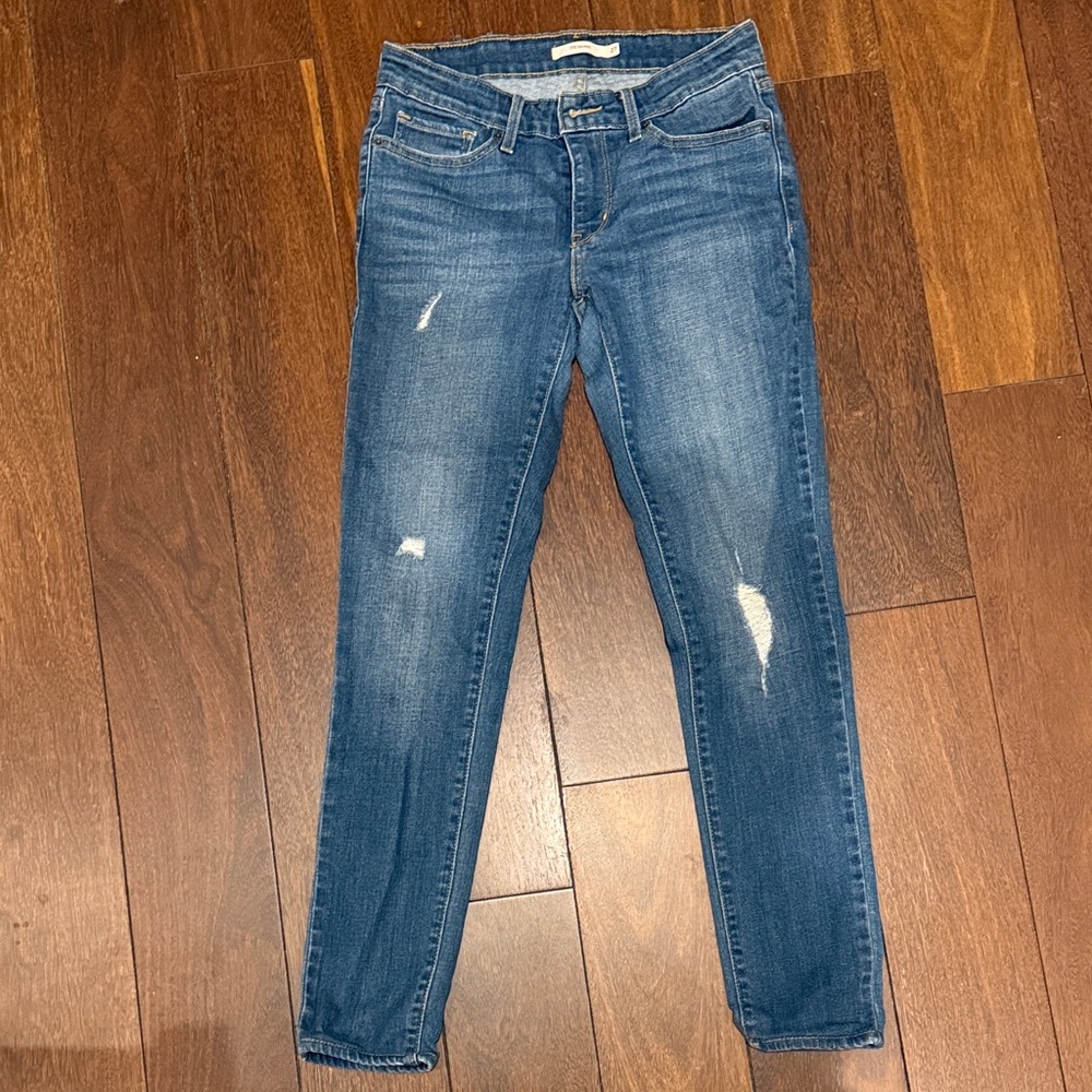 Levi’s 711 Distressed Blue Skinny Jeans
